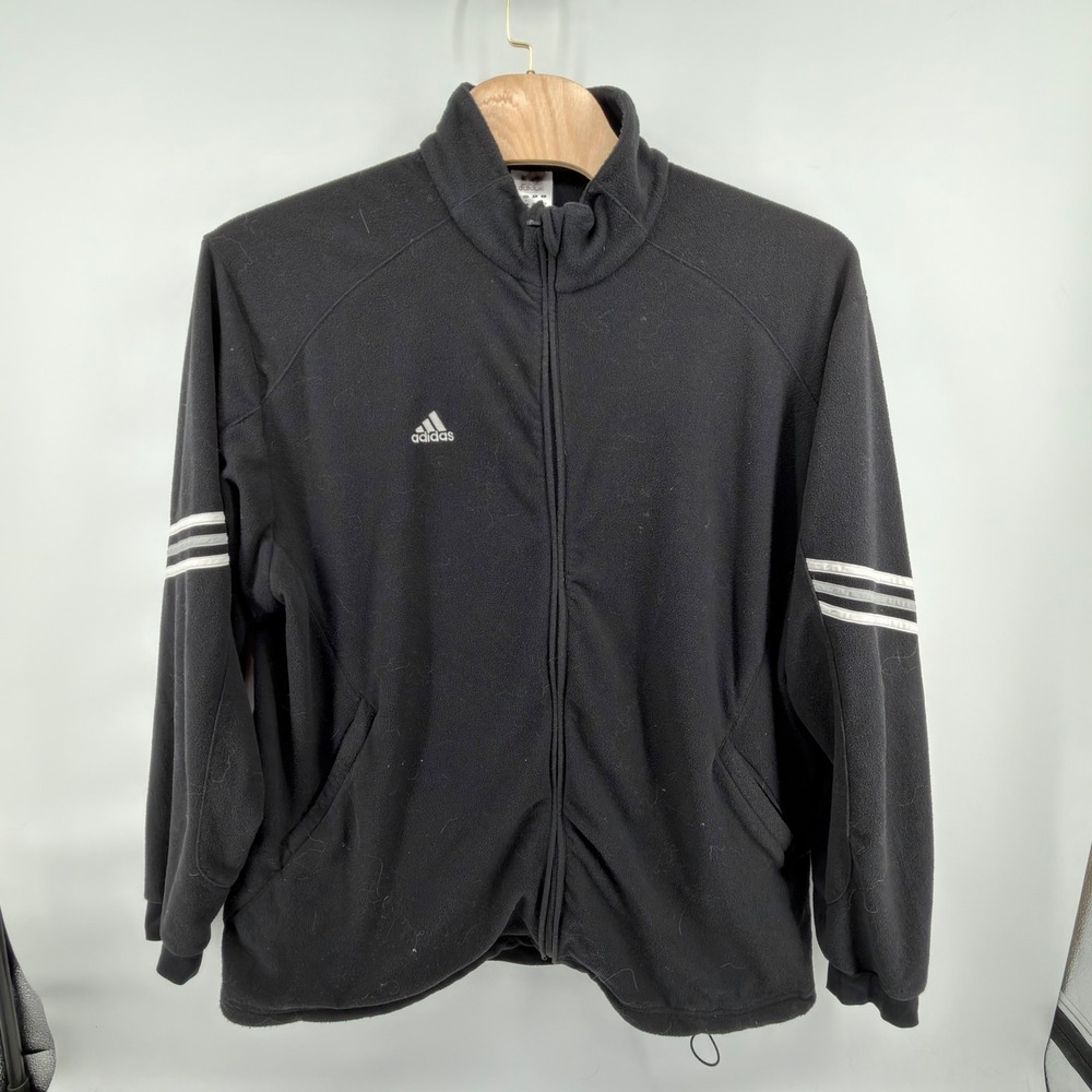 Vintage Adidas Polar Fleece Full Zip Track Jacket Black 3-Stripes Mens 3XL 2007